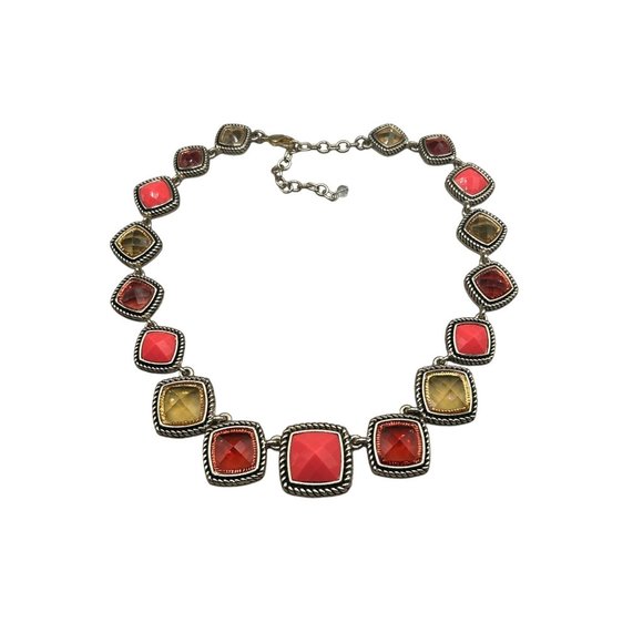 Signed NAPIER Contemporary Necklace Faceted Acrylic Stones Warm Earthy Red Color - Picture 1 of 9